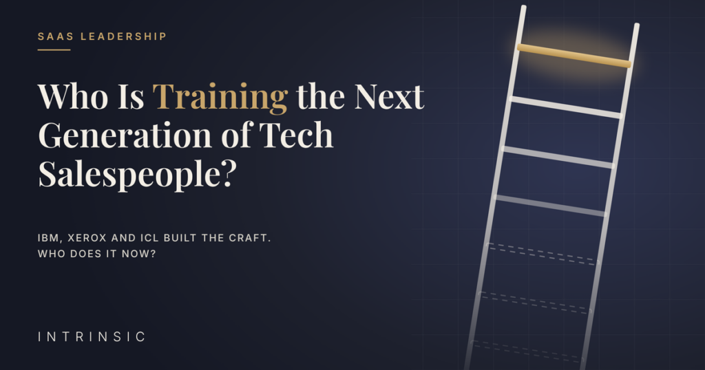 Sales career ladder with the lower rungs fading away, illustrating the decline in technology sales training